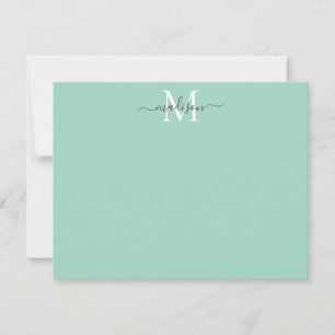 Cartão De Notas Monograma de Script Girly Moderno Elegante Verde