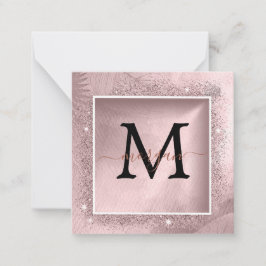 Cartão De Notas Monograma de Script Glitter Dourado rosa