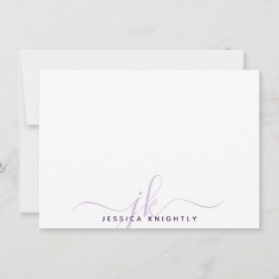Cartão De Notas Monograma de Script Moderno Inicializa Roxo Minima