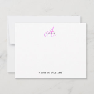 Cartão De Notas Monograma de Script Rosa Quente Girassol Magenta
