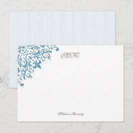 Cartão De Notas Monograma do Script Fleur de Lis, francês Blue Str