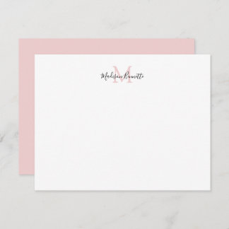 Cartão De Notas Monograma Dourado Simples de Blush de Script Elega