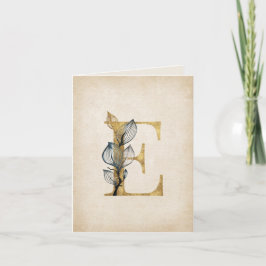 Cartão De Notas Monograma E Dourado e preto com folhas