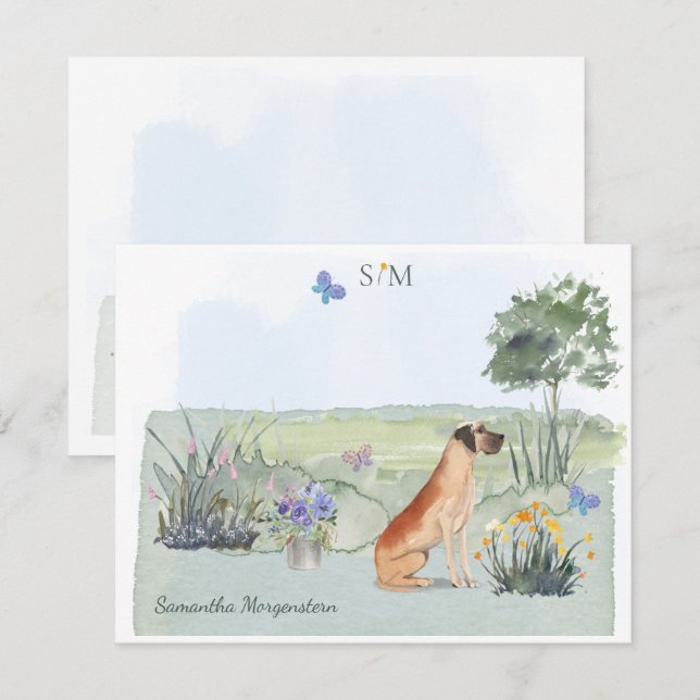 Cartão De Notas Monograma e nome da borboleta-dane grande (Frente/Verso)