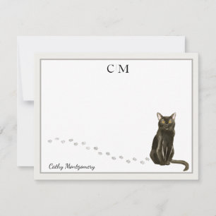 Cartão De Notas Monograma e Nome da Cinza de Gato Bombaim
