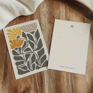Cartão De Notas Monograma e Nome Floral Retro Inspirado em Vintage