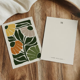 Cartão De Notas Monograma e Nome Floral Terroso em Estilo Retrô Vi