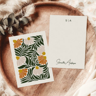 Cartão De Notas Monograma e Nome Floral Terroso Estilo Vintage Ret