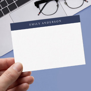 Cartão De Notas Monograma Elegante Azul Marinho Minimalista