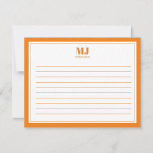 Cartão De Notas Monograma Elegante Borda Laranja Minimalista