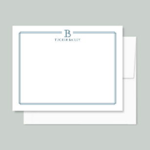 Cartão De Notas Monograma Elegante de Borda Azul Marinho