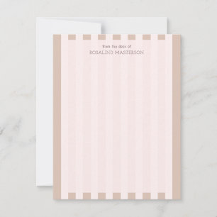 Cartão De Notas Monograma Elegante de Pastel Brown Stripes