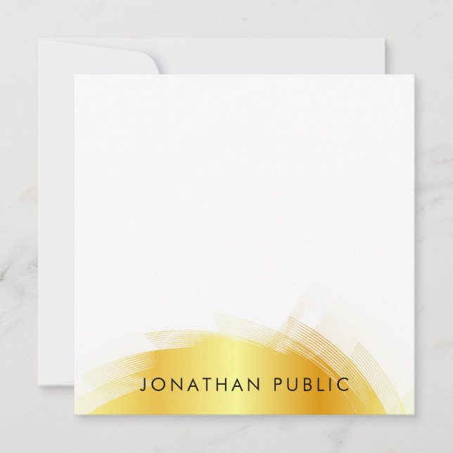 Cartão De Notas Monograma Elegante de Script de Caligrafia Dourado (Frente)