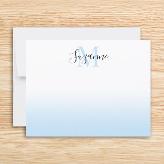 Cartão De Notas Monograma Elegante Ombre Azul Claro