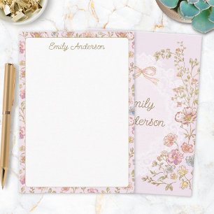 Cartão De Notas Monograma Elegante Personalizado Flor Bonita Flora