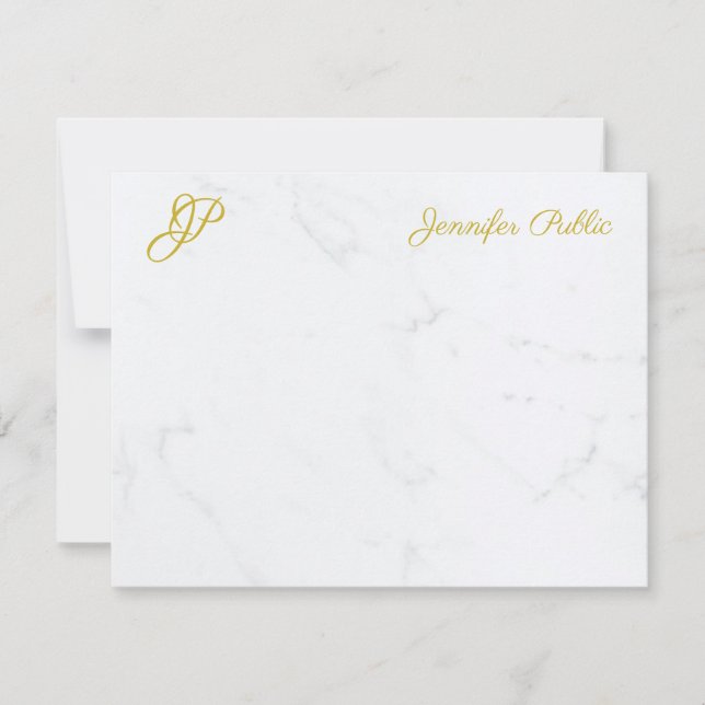 Cartão De Notas Monograma Elegante Simples e Dourado, para ela (Frente)