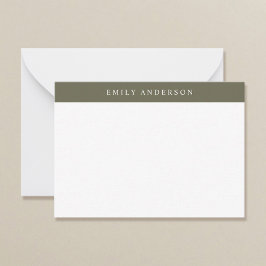 Cartão De Notas Monograma Elegante Verde Oliva Minimalista
