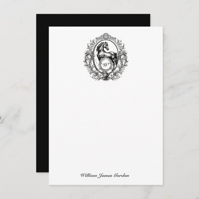 Cartão De Notas Monograma equestre equestre equestre de luxo elega (Frente/Verso)