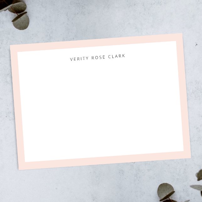 Cartão De Notas Monograma Feminino Cor-de-Rosa Simples Mínimo (Elegant blush pink border note card by Guava - modern, feminine, and easily customizable.)