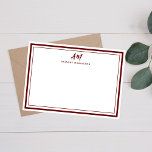 Cartão De Notas Monograma fino e borda espessa do marrom minimalis<br><div class="desc">Monograma fino e espesso Cartão de Nota de Fronteira Maroon,  minimalista,  perfeito para chefes,  consultores,  profissionais ou empresários.</div>