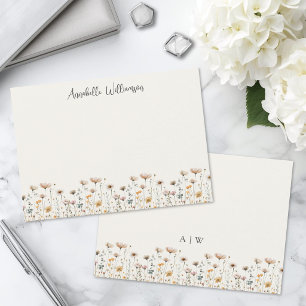 Cartão De Notas Monograma Floral de Flor Silvestre Elegante