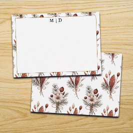 Cartão De Notas Monograma Floral de Outono Boho