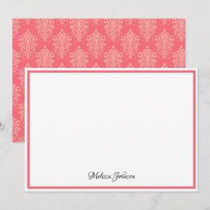 Cartão De Notas Monograma Floral Elegante Elegante Rosa Damasco, M