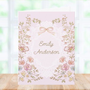 Cartão De Notas Monograma Floral em Aquarela Elegante Personalizad