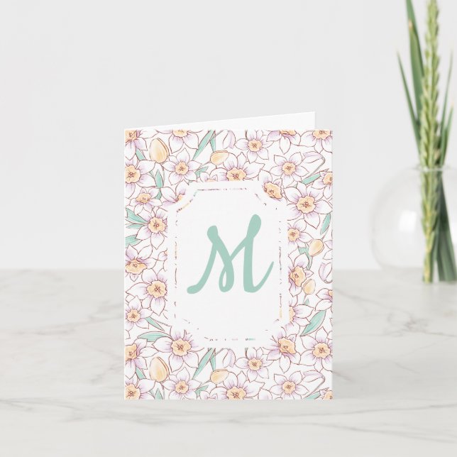 Cartão De Notas Monograma Floral Personalizado (Frente)