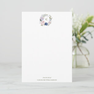Cartão De Notas Monograma Floral Personalizado Da Mesa De