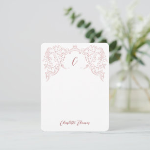 Cartão De Notas Monograma Flourado, com desenhos cor-de-rosa, com