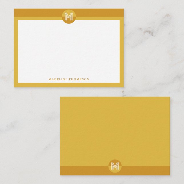Cartão De Notas Monograma Geométrico Moderno Amarelo Chic Mostarda (Frente/Verso)