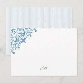 Cartão De Notas Monograma Inicial de Fleur de Lis - Stripe Azul Fr