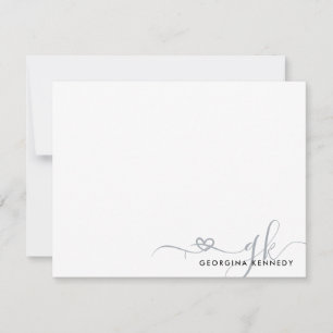 Cartão De Notas Monograma inicial do Elegant Na moda Heart Script 