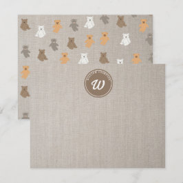 Cartão De Notas Monograma inicial do padrão do Urso Justo
