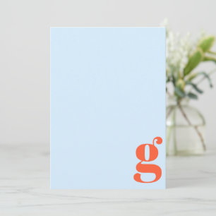 Cartão De Notas Monograma Inicial Minimalista Retro Azul Laranja