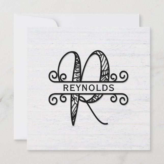 Cartão De Notas Monograma - Letra R com Nome da Família (Frente)