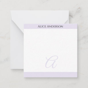 Cartão De Notas Monograma Mini Pastel Chic Lavanda Simples Leve