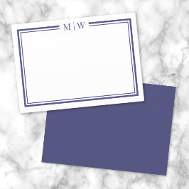 Cartão De Notas Monograma Minimalista com Duas Bordas Azul-Navy