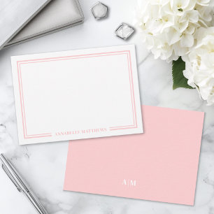 Cartão De Notas Monograma Minimalista com Duas Bordas Rosa Bege