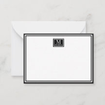 Monograma Minimalista de Duas Bordas Nome Preto