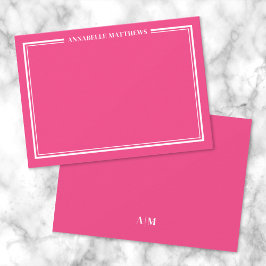 Cartão De Notas Monograma Minimalista de Nome com Borda Rosa Vibra