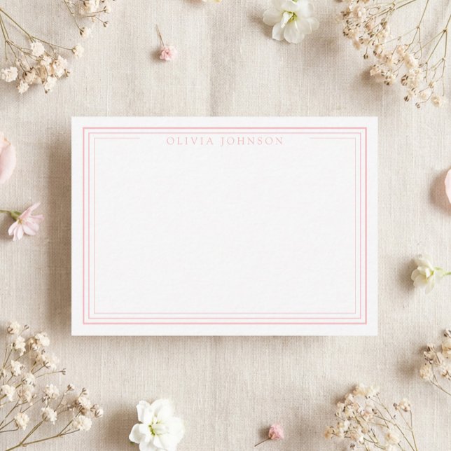 Cartão De Notas Monograma Minimalista Elegante Borda Rosa (Criador carregado)