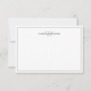 Cartão De Notas Monograma Minimalista Elegante Cinza Branco Person