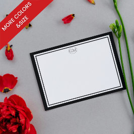 Cartão De Notas Monograma Minimalista Elegante Preto Duas Bordas