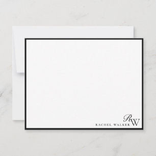 Cartão De Notas Monograma Minimalista Elegante Preto e Branco