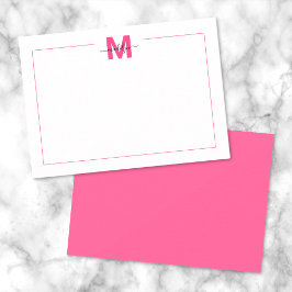 Cartão De Notas Monograma Minimalista em Letra de Cursiva Rosa Que