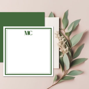 Cartão De Notas Monograma Minimalista Moderno em Verde Caçador com