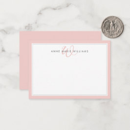 Cartão De Notas Monograma Minimalista Rosa Corado com Duas Bordas