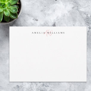 Cartão De Notas Monograma Minimalista Rosa Elegante